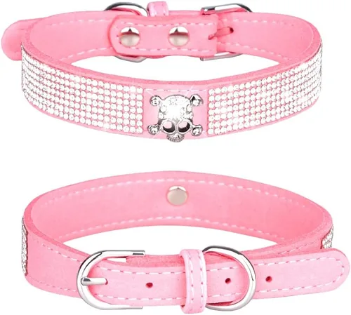 Miniatura 30 de Collar para perro con cristales de imitación, collar de piel sintética con brillantes para perro, gato y cachorro en color negro, tallas S M L XL