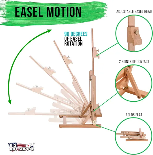 Miniatura 3 de U.S. Art Supply - Caballete de estudio con marco en H de madera de haya ajustable, con capacidad para hasta 16.0 in, soporte de mesa portátil