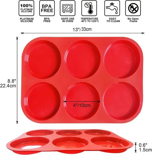 Miniatura 7 de Walfos Moldes de silicona para magdalenas de 4 pulgadas, tamaño jumbo de 4 pulgadas, resultados perfectos, antiadherentes, bandeja para hornear