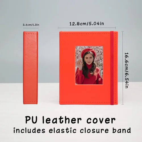 Miniatura 4 de Álbum de fotos pequeño de 4 x 6 pulgadas, paquete de 2 libros de fotos de cuero, cada mini álbum de 26 páginas tiene capacidad para 52 fotos, Rojo