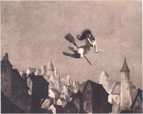 Witch Flight by William Mortensen - Impresión artística sin marco de 11 x 14 pulgadas, diseño vintage de Halloween, hogar, bruja, Wicca, decoración