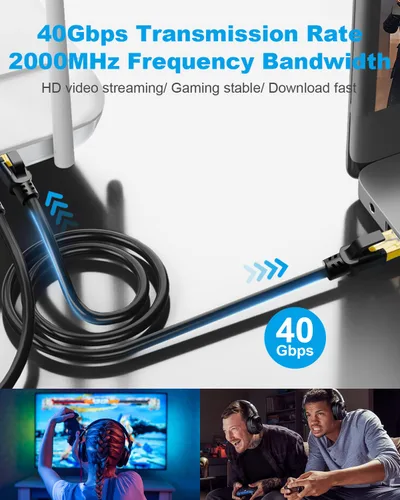 Miniatura 3 de DDMALL Cable Ethernet CAT8 de 1.5 pies, 3 pies, 6 pies, 10 pies, 15 pies, 20 pies, 25 pies, 30 pies, 40 pies, 50 pies, 65 pies, 100 pies, de alta