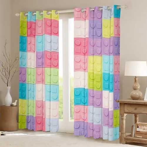 Miniatura 2 de Feelyou Cortinas de ventana de bloque de construcción para dormitorio, 38 pulgadas de ancho x 45 pulgadas de largo, 2 paneles de estilo ladrillo