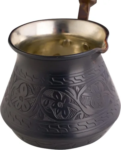 Miniatura 5 de BCS Cafetera turca griega árabe de cobre de 12 onzas con mango de madera (4 porciones) Cezve Ibrik Briki - Cafetera para estufa