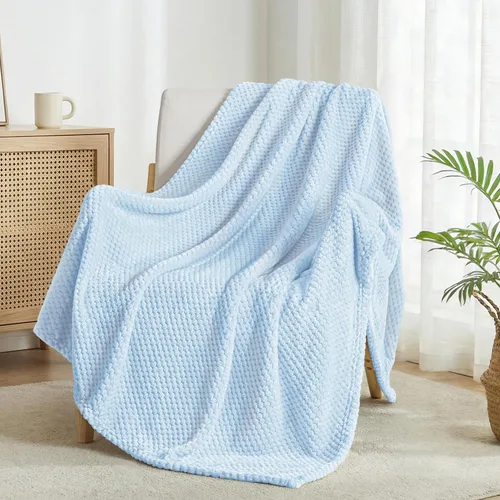 Miniatura 29 de Exclusivo Mezcla - Manta de vellón extragrande para sofá o cama, mantas supersuaves y cálidas con textura de gofre, acogedora, mullida y ligera Azul