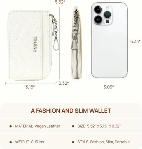 Miniatura 4 de Telena Cartera delgada para mujer, con bloqueo RFID, tarjetero de cuero con llavero plateado, color beige