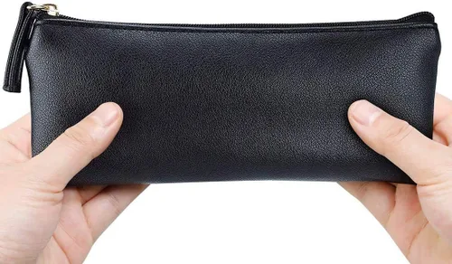Estuche para lápices MROCO Bolso negro para lápices Estuche de cuero PU para bolígrafos Pequeña bolsa con cremallera para lápices, bolígrafos,