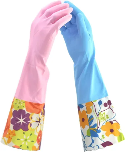 Miniatura 12 de Guantes domésticos de limpieza sin látex, guantes grises y amarillos con forro suave, puño largo de 15 pulgadas y agarre (2 pares), talla L