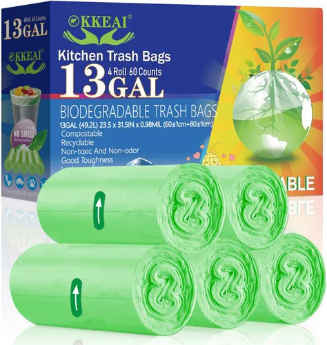 Miniatura 8 de OKKEAI 120 bolsas de basura Smal de 3 galones (10 litros), bolsas de basura para baño, cocina, oficina, color verde claro, ajuste de 10 litros, 2,3