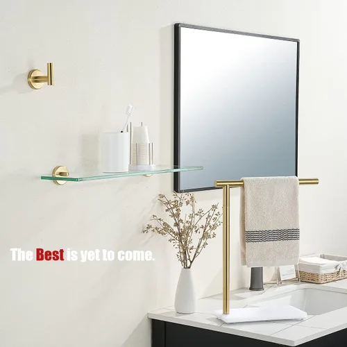 Miniatura 4 de JQK Estante de baño de vidrio dorado, vidrio templado para ducha de 20 por 5 pulgadas, 304 acero inoxidable dorado cepillado para montaje en pared