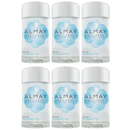 Almay Gel transparente para piel sensible, antitranspirante y desodorante, sin fragancia, barra de 2.25 onzas (paquete de 6)
