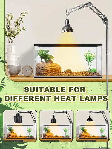 Miniatura 5 de Soporte de luz para reptiles, soporte de bombilla de calor (15.7 a 74.3 pulgadas) con brazo oscilante ajustable de 360° para terrario, soporte