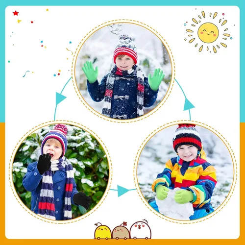Miniatura 4 de 48 guantes de punto para niños, guantes elásticos para niños pequeños, guantes de invierno para niños, guantes de dedo para niños y niñas