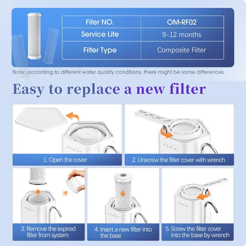 Miniatura 7 de Filtro de agua para encimera, sistema de filtración de agua alcalina de 8000 galones para grifo de fregadero, reduce el 99.99% de cloro, metales