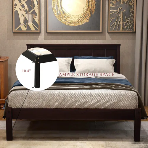 Miniatura 5 de Marco de cama de tamaño individual con cabecero, marco de cama de plataforma de madera, estilo rústico moderno, resistente, soporte de listones