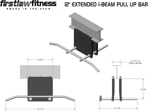 Miniatura 2 de Firstlaw Fitness - Límite de peso de 600 libras - Barra de dominadas extendida de 12 pulgadas - Barra larga con extremos doblados - Empuñaduras