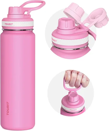 Miniatura 15 de TOURIT Botella de agua aislada de 24 onzas, botellas de agua de acero inoxidable con asa, botella de agua deportiva al vacío de doble pared, sin