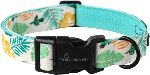 Aring Pet Collar de algodón, ligero y ajustable, con hebilla de liberación rápida, para perros pequeños, medianos y grandes, para cachorros, M, Hoja