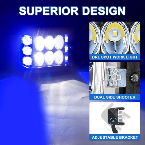 Miniatura 4 de Luces Pod Laterales Direccionales de 4 Pulgadas, Luces LED Estroboscópicas Azules de Cubo de Doble Cara para Granja, Tractor, Arado, Camión, Barco