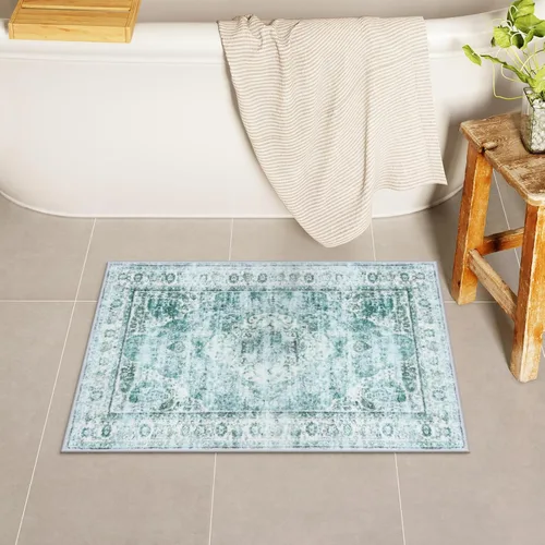 Miniatura 53 de Uphome Tapete de baño color naranja, estilo bohemio y envejecido, tapete de baño pequeño de terciopelo súper acogedor, antideslizante, lavable a