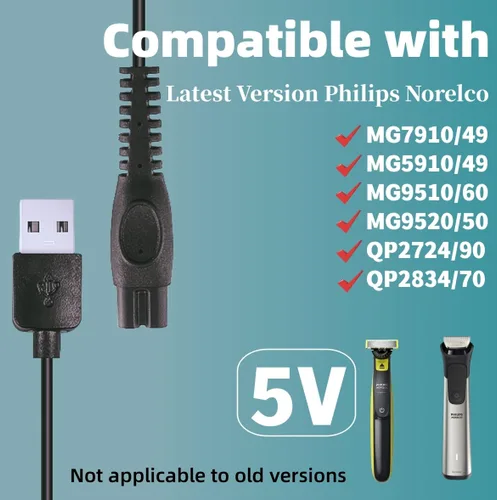 Miniatura 2 de Qjin Cable de carga USB-A para Philips Norelco 2400, 3600 y MG5910 MG7910 MG7975 MG9510 MG9522 MG9575 - OneBlade QP1424 QP2724 QP2834 QP4530 QP4530
