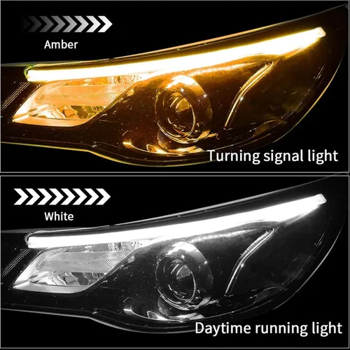 Miniatura 5 de 2 tiras de luces LED para autos, tira de faros LED secuenciales, luces de circulación diurna, bombilla de señal de giro DRL ámbar/amarillo y blanco