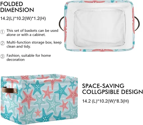 Miniatura 2 de Bolaz Cesta de almacenamiento grande con diseño náutico de estrella de mar plegable con asas para dormitorio, oficina en casa