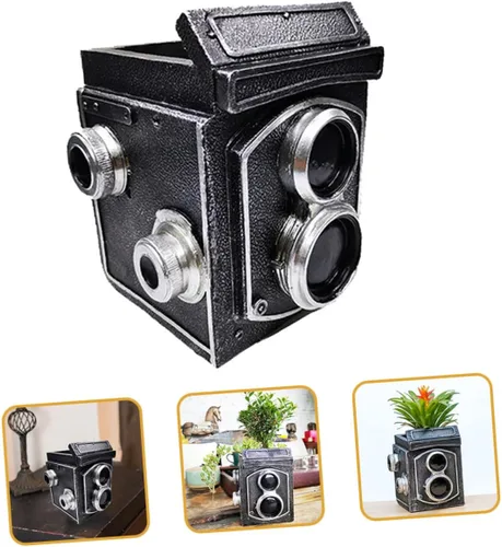 Miniatura 4 de Kisangel Maceta retro para cámara, decoración creativa con temática de cámara para escritorio, adorable maceta de resina para hogar, oficina, balcón