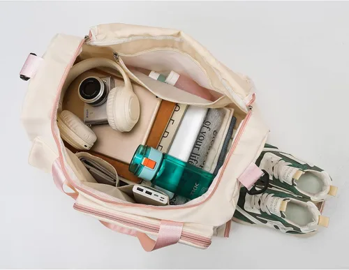 Miniatura 40 de Pequeña bolsa de gimnasio para mujer, bolsa de viaje con compartimento para zapatos