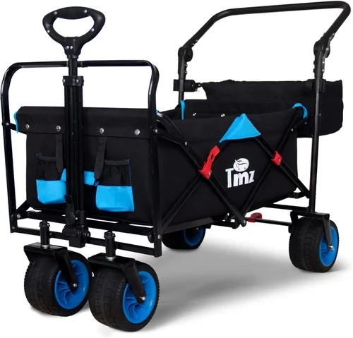 TMZ Todo Terreno Carro Plegable Utilitario con Ruedas Anchas, Carro de Jardín Plegable, Carro de Playa de Alta Resistencia con Mango de Empuje