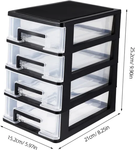 Miniatura 3 de BESPORTBLE Gabinete de almacenamiento de cajones de plástico de 4 capas, organizador negro y transparente para oficina, estudio, sala de estar