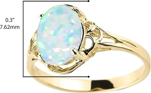 Miniatura 3 de Anillo solitario de oro amarillo de 10 quilates con piedra natal de octubre cultivado en laboratorio con ópalo ovalado