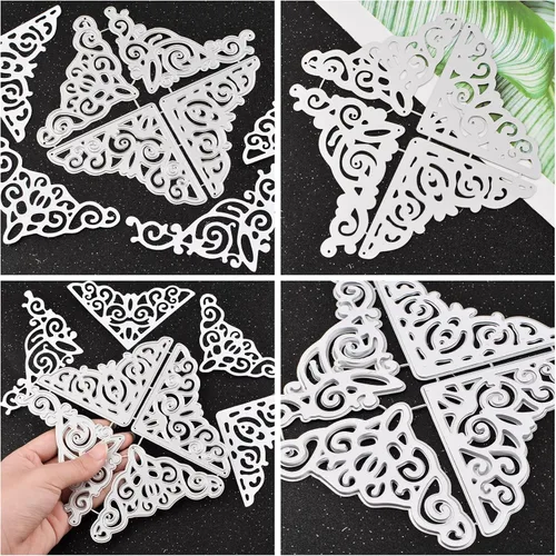 Miniatura 3 de 12 troqueles de corte de metal de esquina de encaje, plantillas huecas en relieve de metal, troqueles de corte de flores de rosa y mariposa