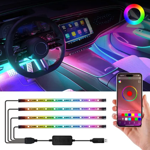 Miniatura 9 de Luces LED interiores para automóvil con control inteligente de aplicación, sincronización de música, modo DIY, kits de luces LED interiores