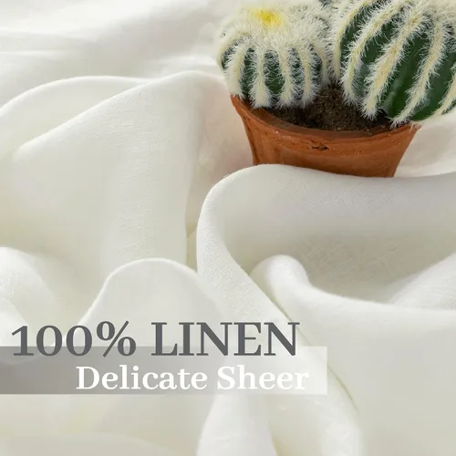 Miniatura 3 de ATLINIA Cortina transparente 100% de lino, panel blanco, 1 panel de lino natural transparente para dormitorio, sala de estar, cortina de luz