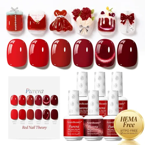 Miniatura 11 de AZUREBEAUTY Juego de esmaltes de uñas de gel Purera de 6 colores de 0.5 fl oz, sin HEMA, botellas del mismo color, kit de esmalte de gel UV LED