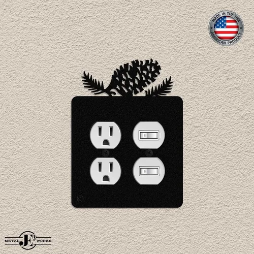 Miniatura 3 de Pine Cone - Placa de pared de doble toma de corriente dúplex (doble potencia, negro) - Fabricado en Estados Unidos