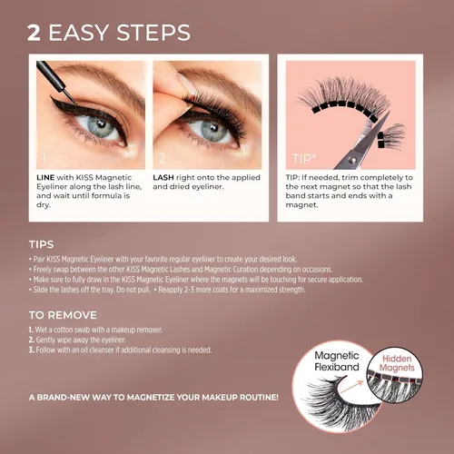 Miniatura 8 de KISS Pestañas postizas magnéticas y delineador de ojos, 'Lure', 12mm, fáciles de aplicar, reutilizables, sin pegamento, tecnología Flexiband, punta
