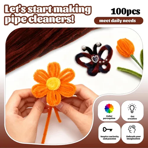 Miniatura 4 de Giwrmu 100 Piezas Limpiapipas Tallos de Chenilla, Limpiapipas Marrones para Manualidades, Palos Difusos Suministros de Manualidades, Limpiapipas
