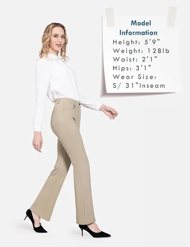 Miniatura 5 de BALEAF Pantalones de yoga para mujer pantalones elásticos para el trabajo negocios casual pierna rectacorte de bota con 4 bolsillos