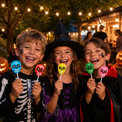 Miniatura 8 de Fruidles Paletas de calavera para Halloween, Día de los Muertos, caramelos duros, envueltos individualmente (paquete de 48)