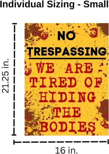 Miniatura 3 de Calcomanía de Halloween para pared o puerta – "No Trespassing, We are Tired of Hiding The Bodies" Fabricado en Estados Unidos Vinilo extraíble