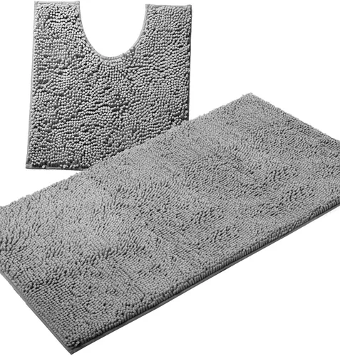 Miniatura 34 de LuxUrux Juego de 2 tapetes de baño de felpa extrasuave, material de microfibra de felpilla de 1 pulgada, color verde súper absorbente