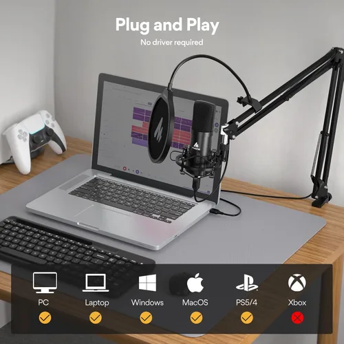 Miniatura 4 de Kit de micrófono USB de 192 KHZ/24 BIT Plug & Play MAONO AU-A04 USB para computadora, micrófono cardioide de condensador con chipset de sonido