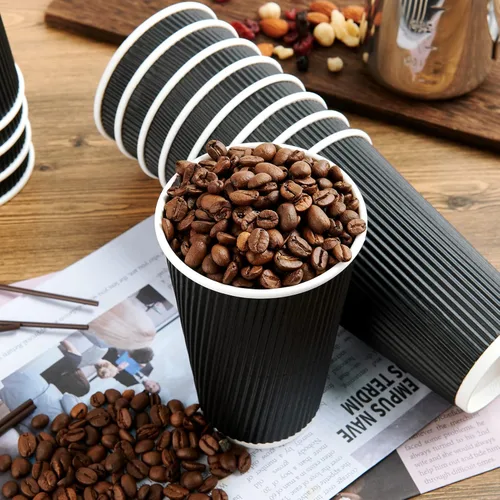 Miniatura 8 de JollyPack Paquete de 60 tazas de café de papel de 12 onzas, tazas desechables negras con pared ondulada aislada para café, té y chocolate caliente