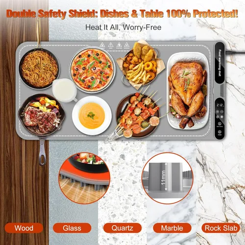 Miniatura 4 de Tapete de calentamiento para alimentos extra grande, bandeja de calentamiento eléctrica, tapete de calefacción de silicona de 15 x 31.5 pulgadas
