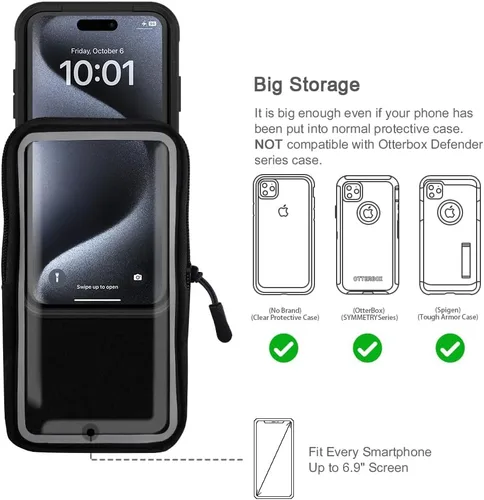 Miniatura 6 de Brazalete de running para iPhone 17 16 15 14 13 Pro Max/Plus, Samsung Galaxy S26 S25 S24 Ultra/Plus, bolsa de brazo con hebilla G (negro, S)