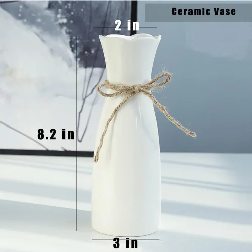 Miniatura 7 de Florero de cerámica bohemio con cuerda, 8.2 pulgadas de alto, jarrón rústico de estilo clásico para flores secas y flores frescas, apto para White-1