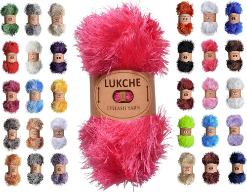 Miniatura 13 de Hilo de Pelo de Pestañas de Diversión de Lana de Felpa Premium 100% Poliéster 164 Yardas (150 Mt), 3.53 Oz (100 Gr) Hilo de Crochet Colorido DIY