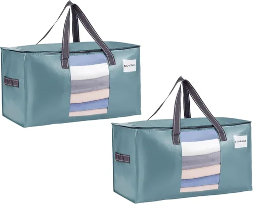 Miniatura 36 de VENO Paquete de 4 bolsas de mudanza resistentes, bolsas de almacenamiento de ropa y edredón con ventana transparente, suministros de embalaje